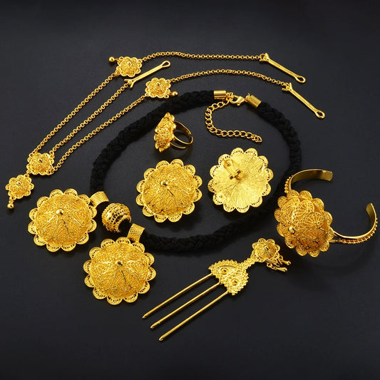 Ethiopian Jewelry Set for Women | Necklaces Earrings Ring Bracelets Hairpins