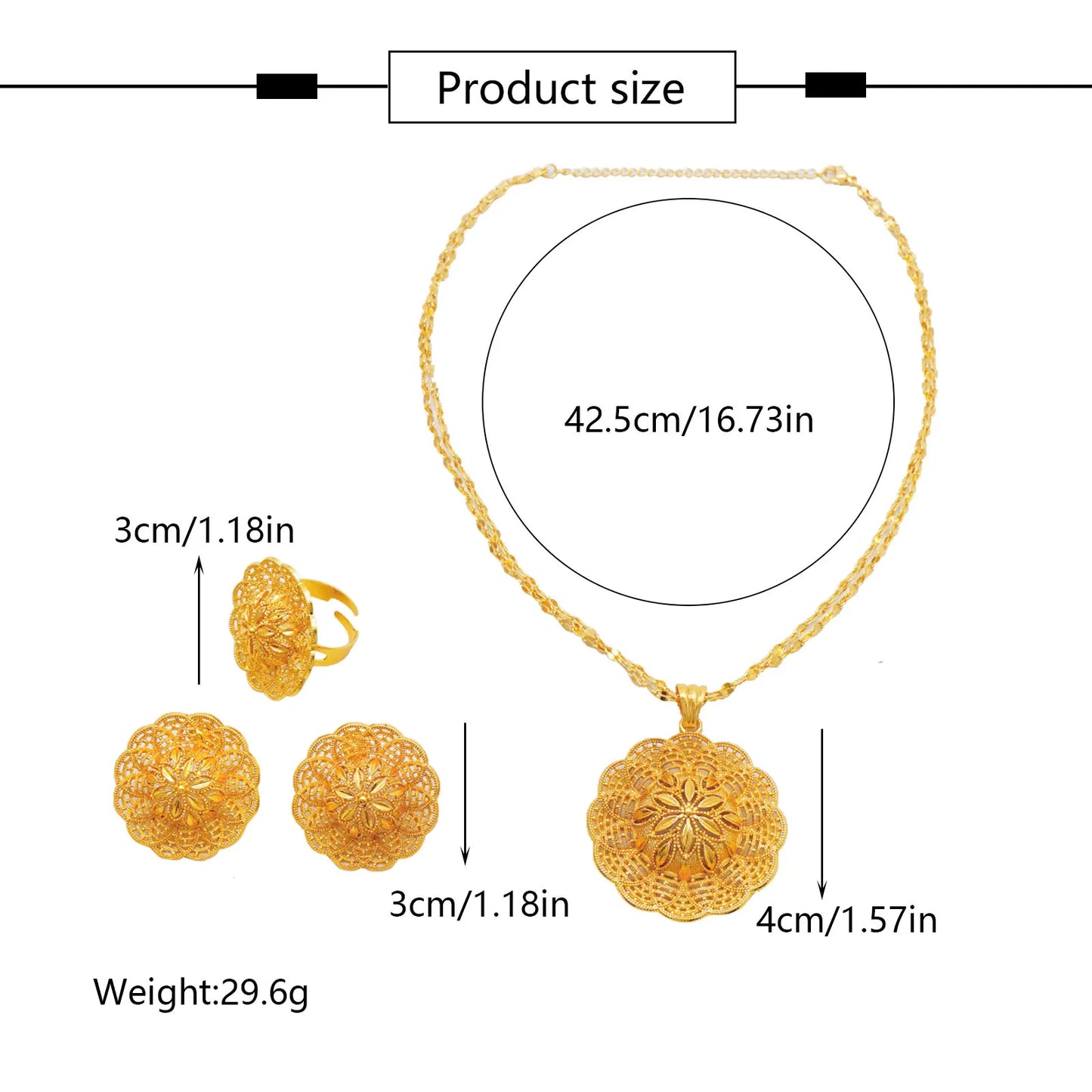 Ethiopian Jewelry Set for Women | Necklace Earrings Ring Bridal Gift