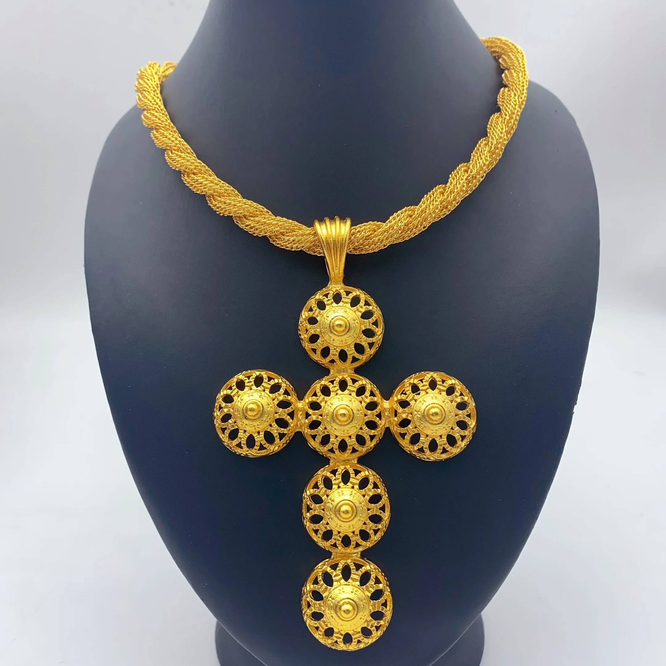 Eritrea Flower Cross Pendant Necklace | Gold Color Jewelry