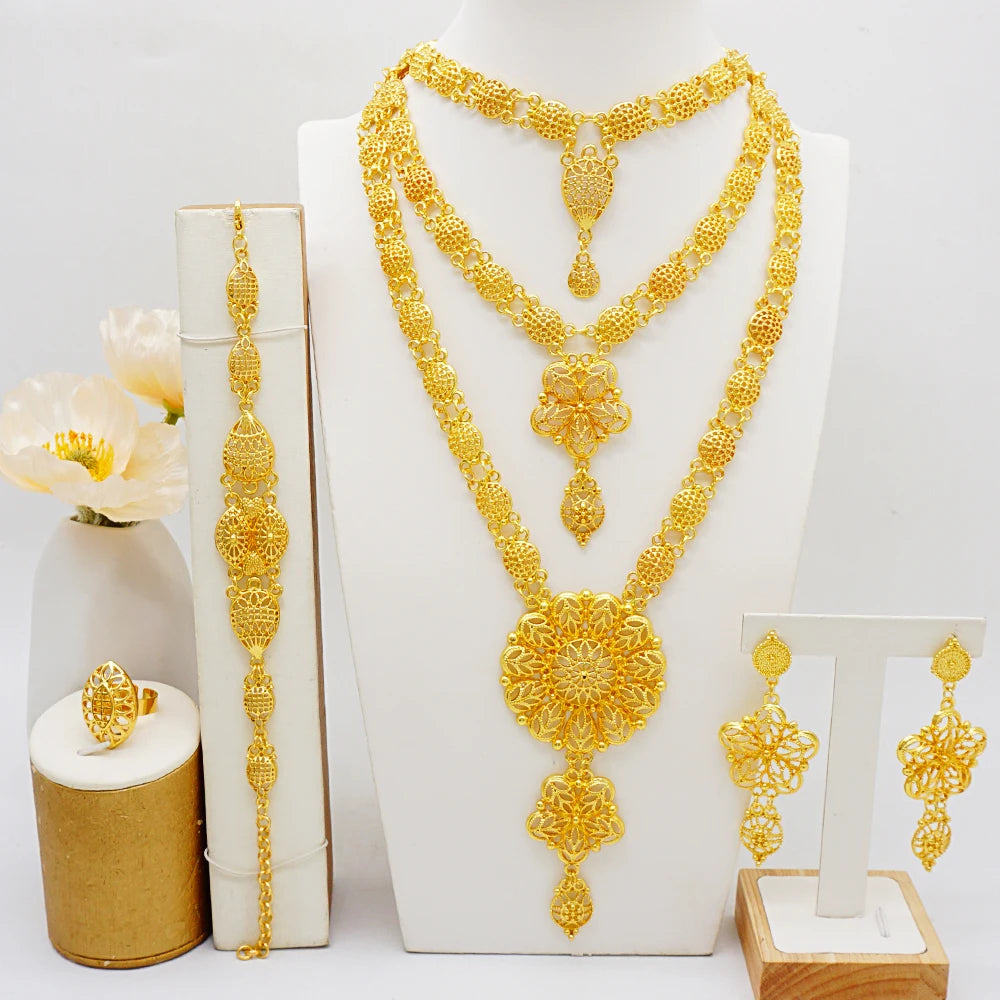 Gold Color Ethiopian Jewelry Set | Necklace Earrings Rings Bracelets
