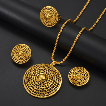 Ethiopian Jewelry Set for Women | New Gold Round Pendant & Earrings
