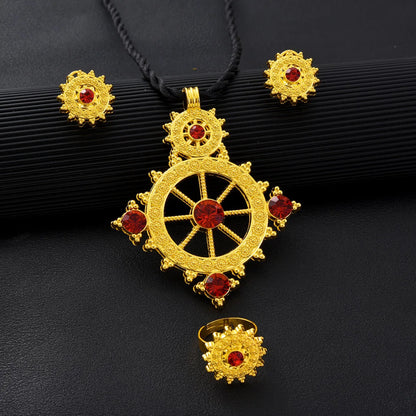 Golden Ethiopian Jewelry Set | New Rudder Pendant Bridal Gift
