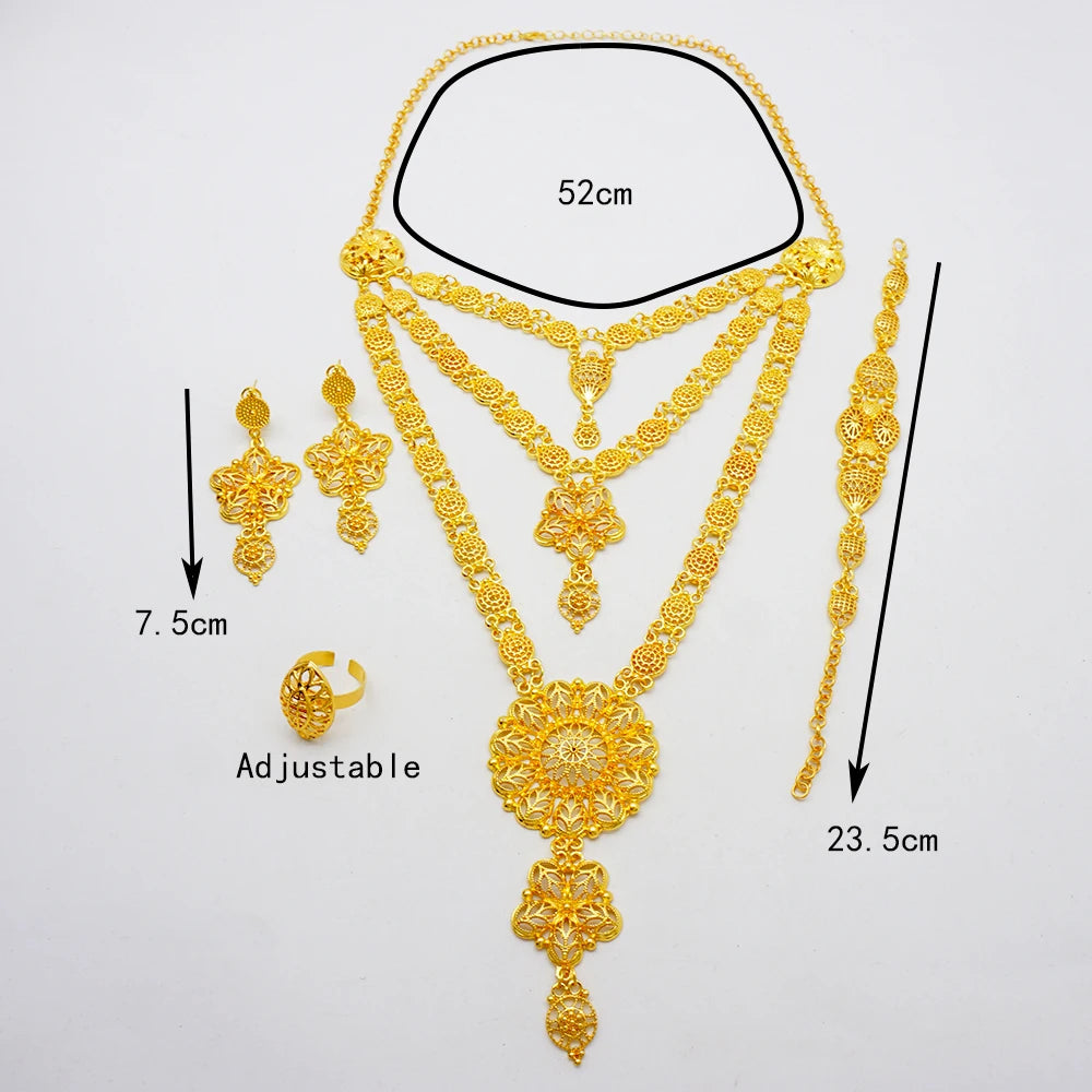 Gold Color Ethiopian Jewelry Set | Necklace Earrings Rings Bracelets