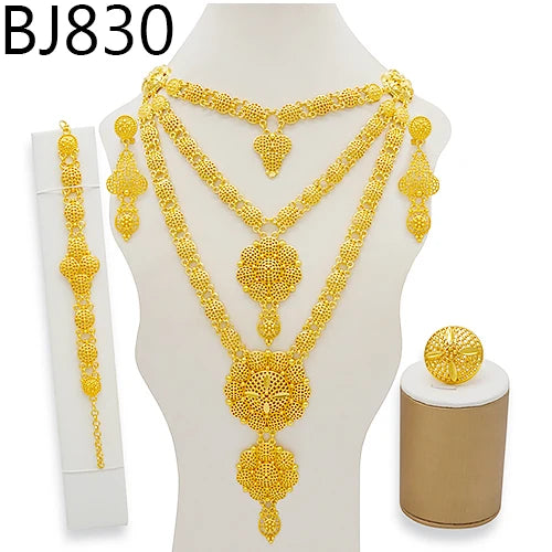 Gold Color Ethiopian Jewelry Set | Necklace Earrings Rings Bracelets