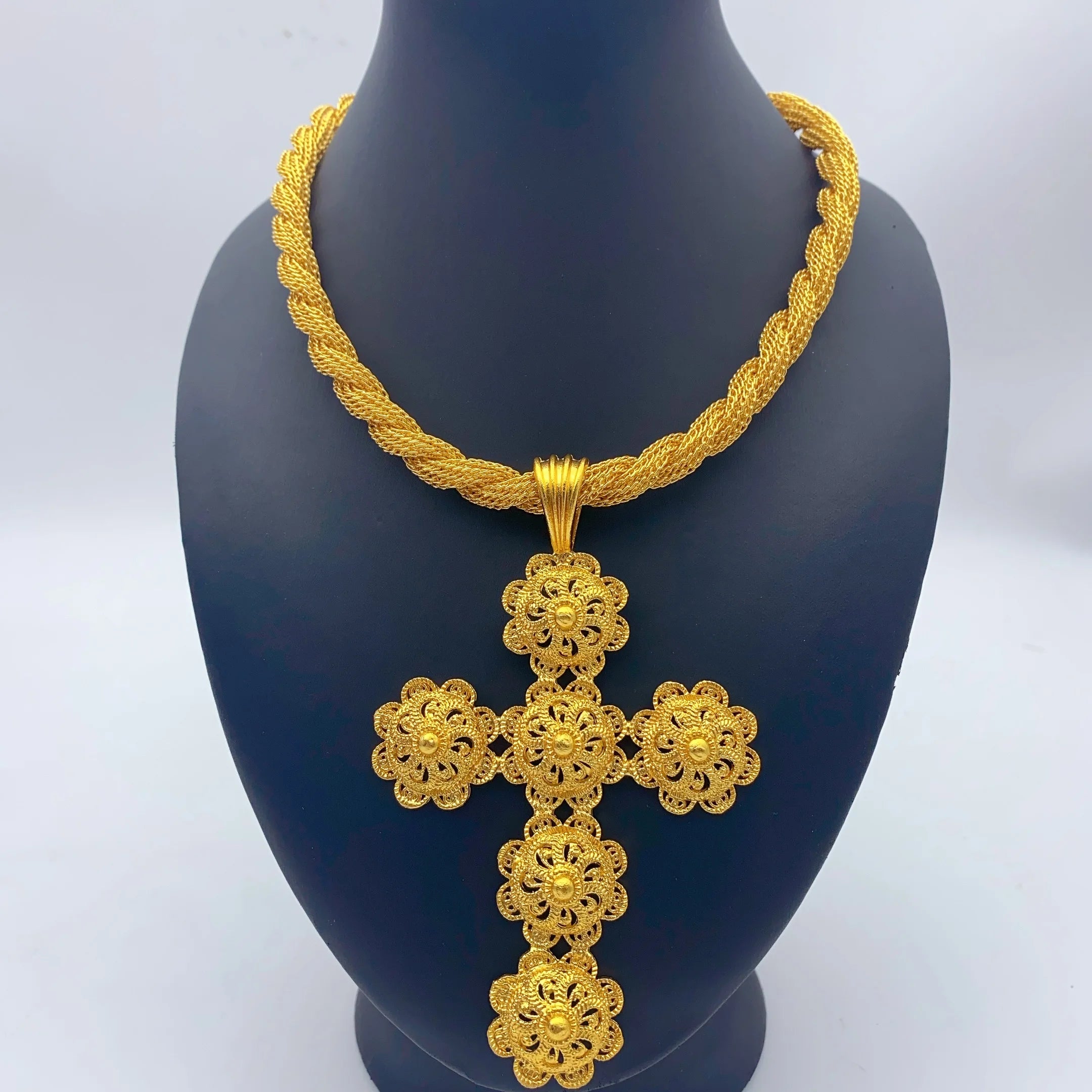 Eritrea Flower Cross Pendant Necklace | Gold Color Jewelry