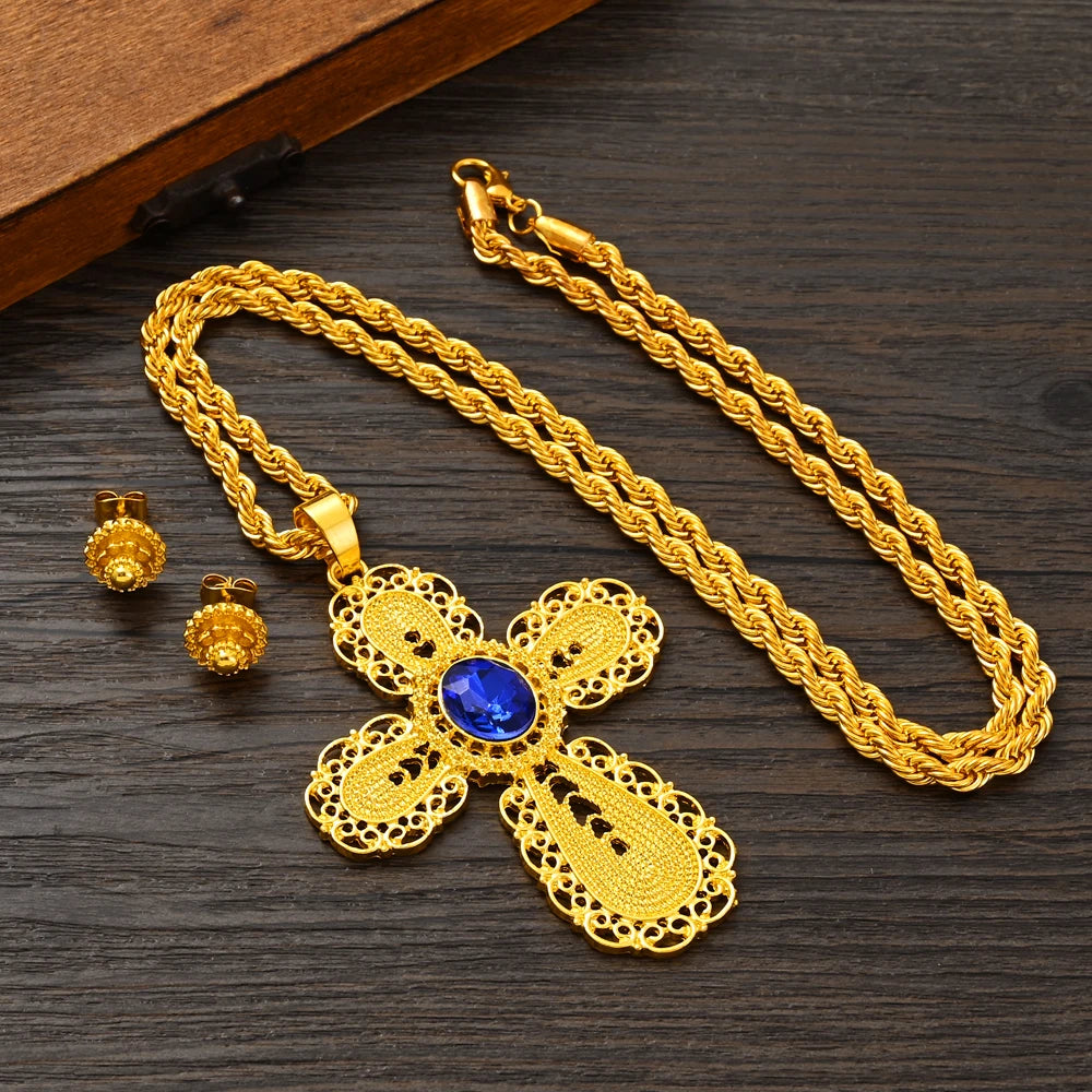 Hot Ethiopian Jewelry Set | New Big Cross Pendant & Small Earrings