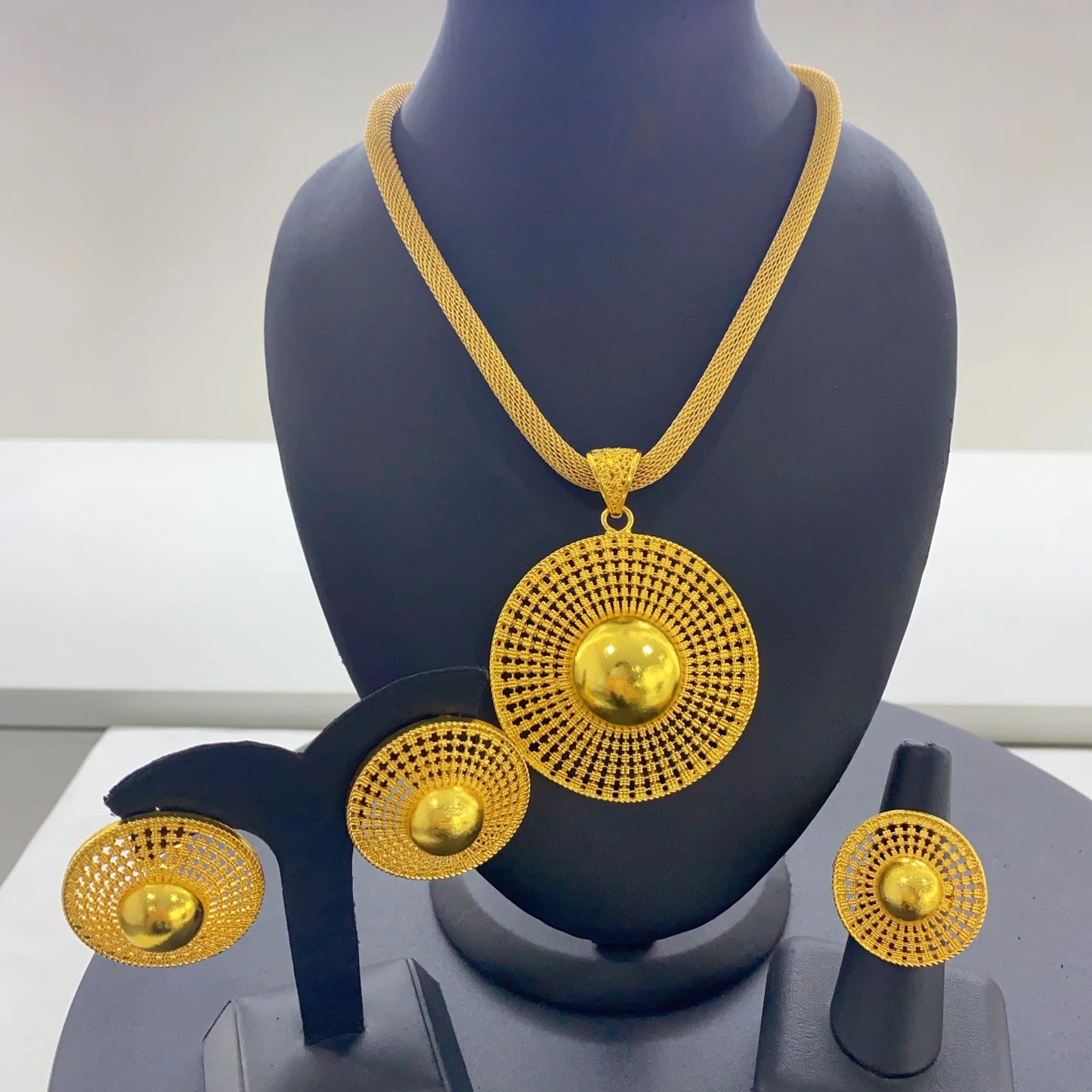 Luxury 24K Gold Ethiopian Necklace & Earrings Set | Bridal Jewelry