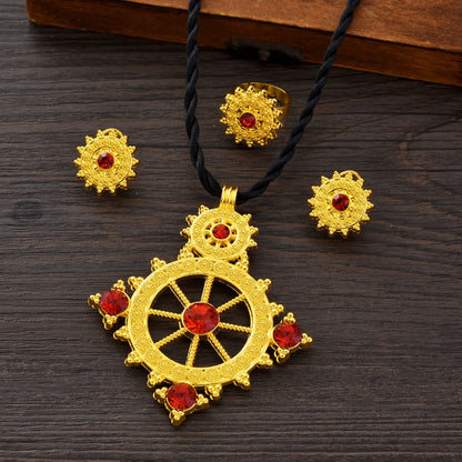 Golden Ethiopian Jewelry Set | New Rudder Pendant Bridal Gift