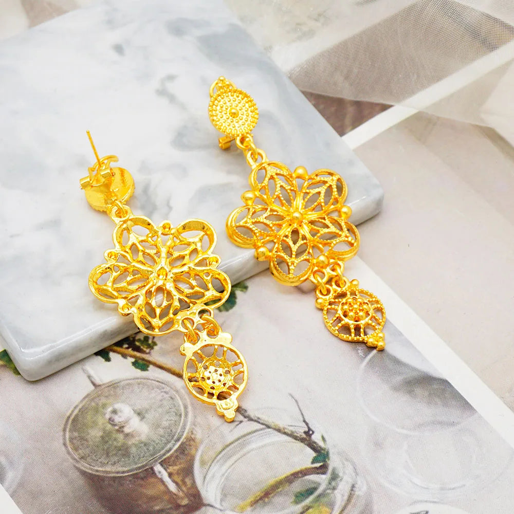 Gold Color Ethiopian Jewelry Set | Necklace Earrings Rings Bracelets