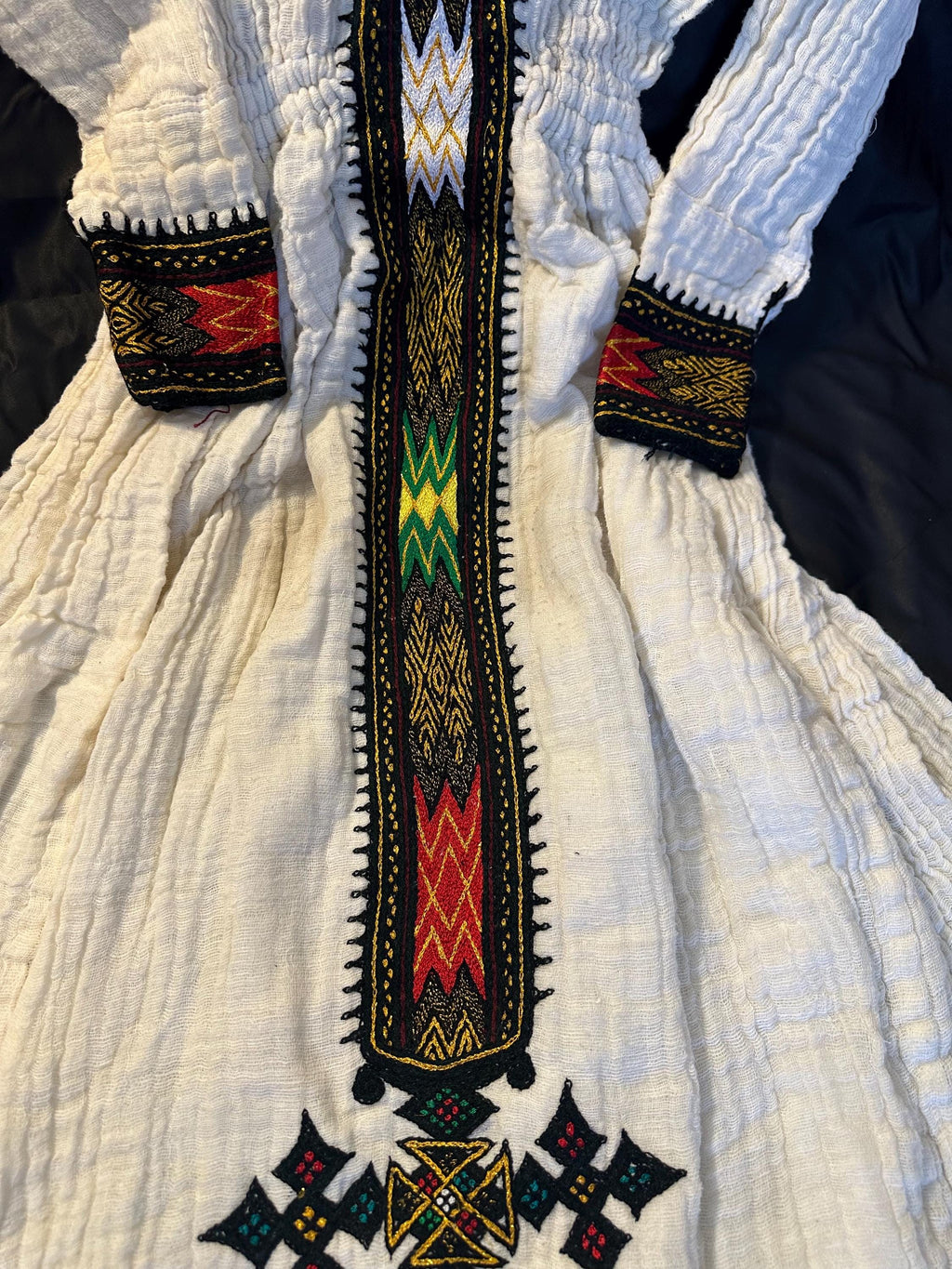 Traditional Habesha Tilet embroidered dress with colorful patterns, Cotton Ethiopian Cultural Dress, Eritrean Kemis