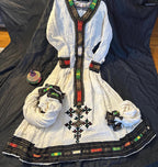 Traditional Habesha Tilet embroidered dress with colorful patterns, Cotton Ethiopian Cultural Dress, Eritrean Kemis