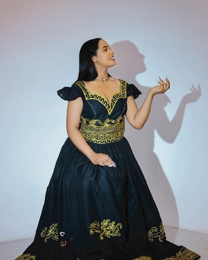 Black & Gold Ethiopian Couple Outfit Luxury Matching Habesha Set ethgebya gebeya habesha usa canada kemis 