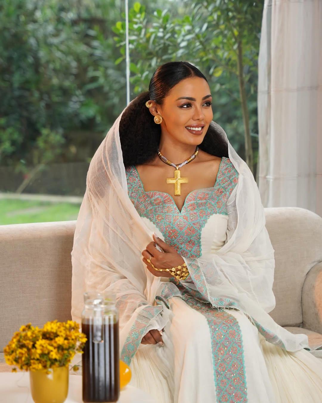 Habesha Kemis, Ethiopian Wedding Cultural Celebration Dress, with Tibeb Embroidery, Women’s Traditional Outfit