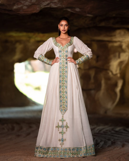 Light Green Zuria Habesha Kemis  Modern Ethiopian Traditional Dress ethgebya gebeya