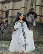 Ageless Habesha Look with Gondar Draping Embroidery Design - Traditional Ethiopian Dress - EthGebya