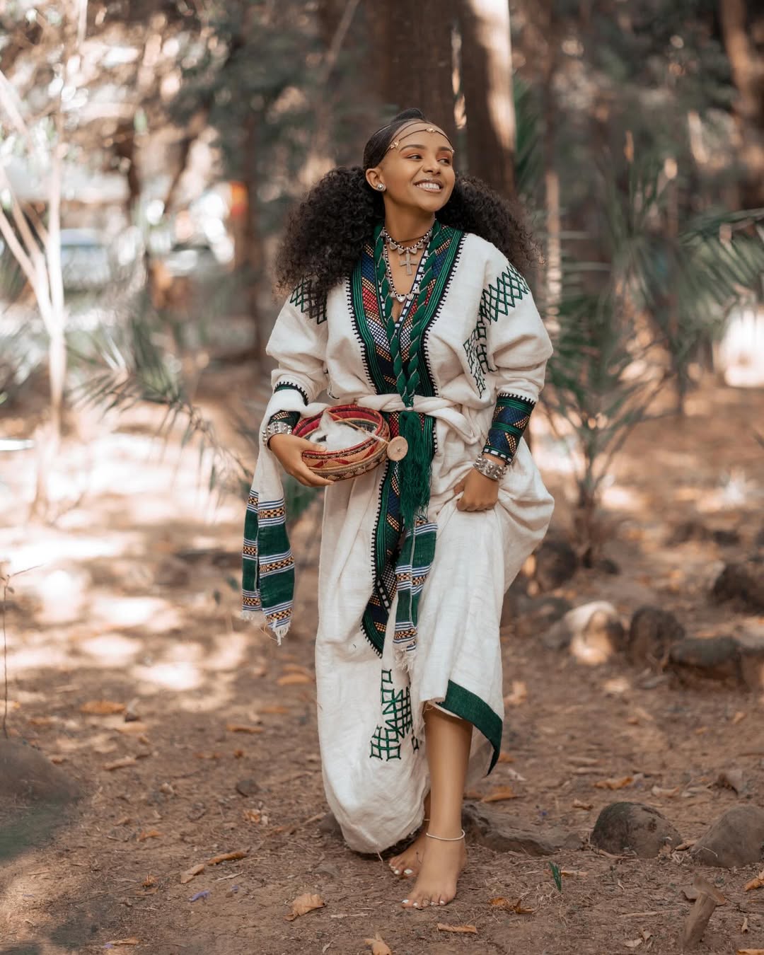 Green Gondar Habesha Kemis | Free-Size Modern Ethiopian Dress