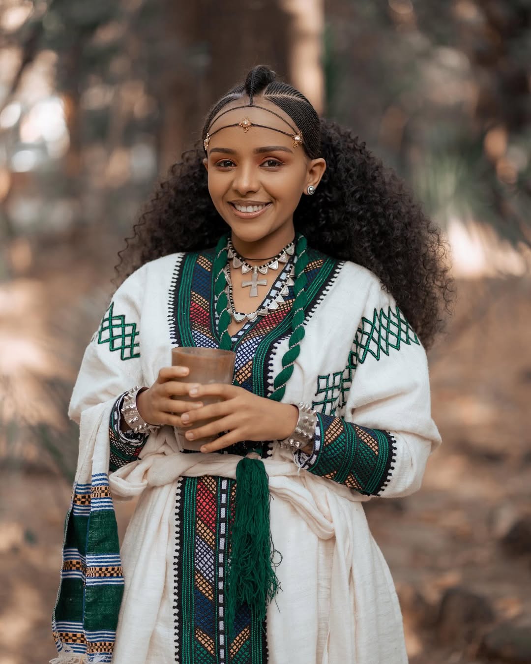 Green Gondar Habesha Kemis | Free-Size Modern Ethiopian Dress