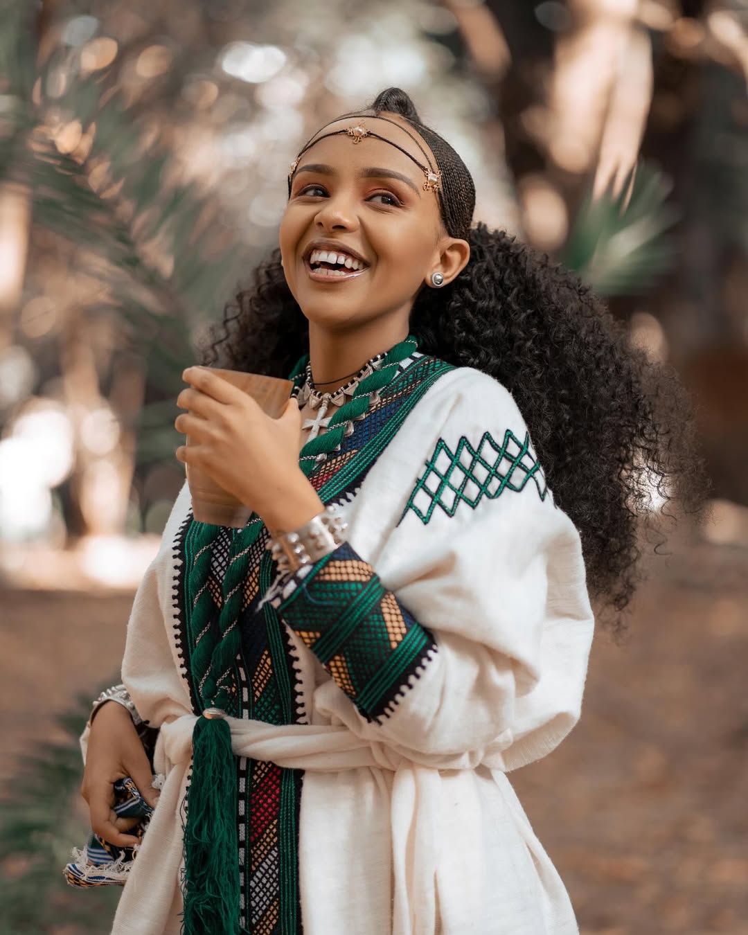 Green Gondar Habesha Kemis | Free-Size Modern Ethiopian Dress