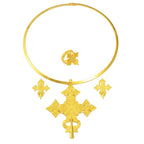 Anniyo African Silver/Gold Color Big Cross Round Chokers Earrings Resizable Ring Jewelry Sets Ethiopian Eritrean Habesha 333806 - EthGebya