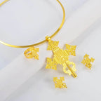 Anniyo African Silver/Gold Color Big Cross Round Chokers Earrings Resizable Ring Jewelry Sets Ethiopian Eritrean Habesha 333806 - EthGebya