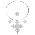 Anniyo African Silver/Gold Color Big Cross Round Chokers Earrings Resizable Ring Jewelry Sets Ethiopian Eritrean Habesha 333806 - EthGebya