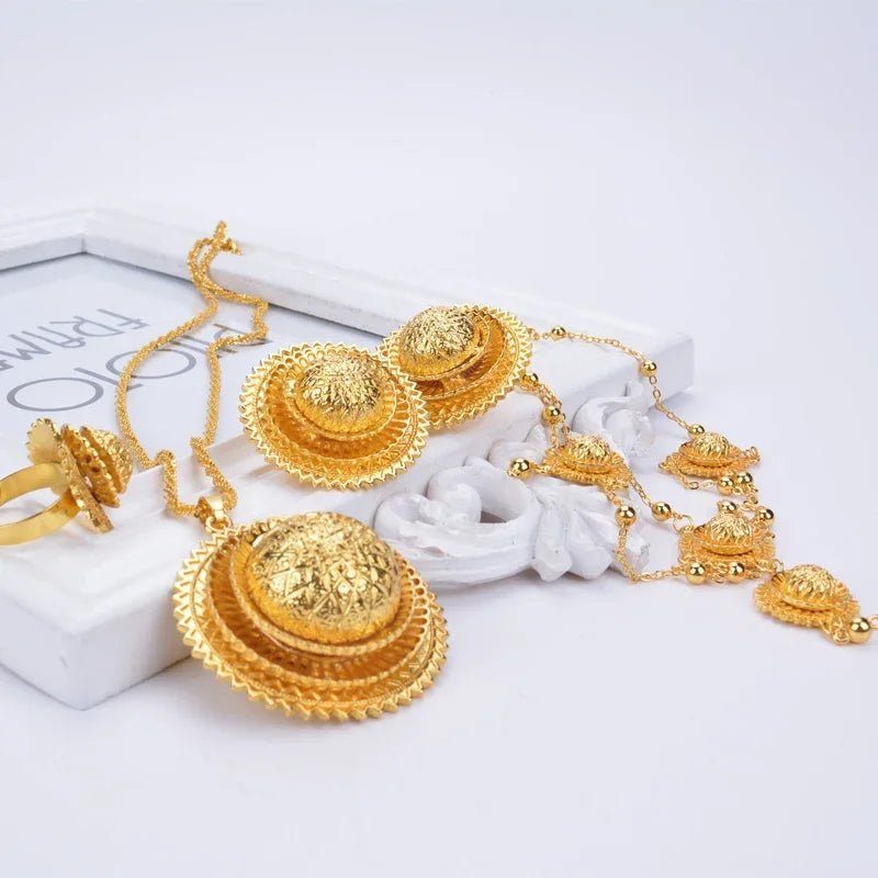 Aurelia Ethiopian Bridal Jewelry Set | Gold Earrings, Necklace & Ring - EthGebya