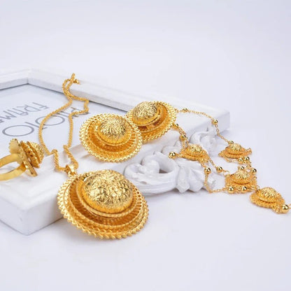 Aurelia Ethiopian Bridal Jewelry Set | Gold Earrings, Necklace & Ring - EthGebya