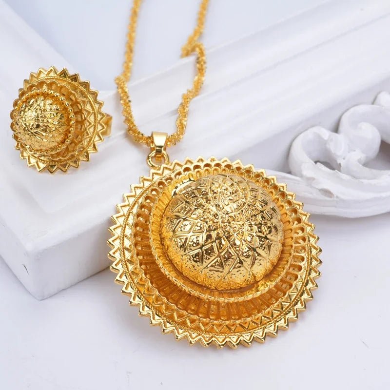 Aurelia Ethiopian Bridal Jewelry Set | Gold Earrings, Necklace & Ring - EthGebya