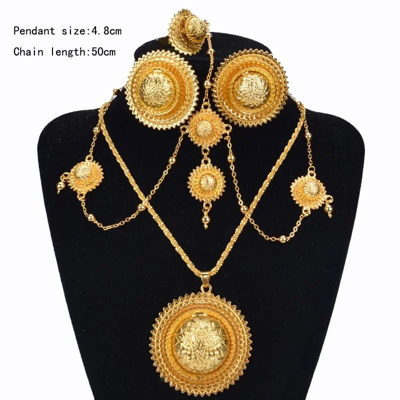 Aurelia Ethiopian Bridal Jewelry Set | Gold Earrings, Necklace & Ring - EthGebya