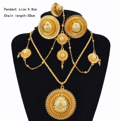 Aurelia Ethiopian Bridal Jewelry Set | Gold Earrings, Necklace & Ring - EthGebya