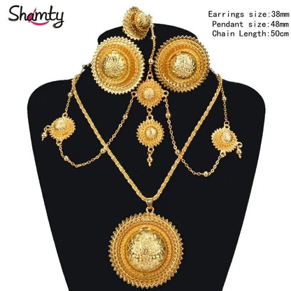 Aurelia Ethiopian Bridal Jewelry Set | Gold Earrings, Necklace & Ring - EthGebya