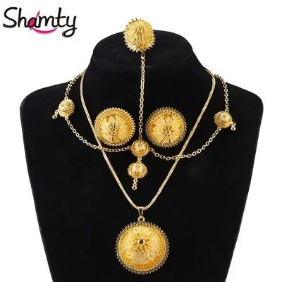 Aurelia Ethiopian Bridal Jewelry Set | Gold Earrings, Necklace & Ring - EthGebya