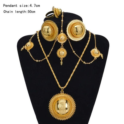 Aurelia Ethiopian Bridal Jewelry Set | Gold Earrings, Necklace & Ring - EthGebya