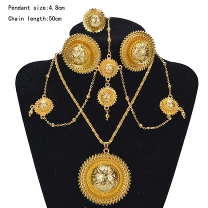 Aurelia Ethiopian Bridal Jewelry Set | Gold Earrings, Necklace & Ring - EthGebya