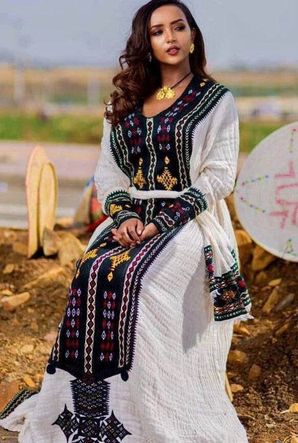 Authentic Ethiopian Dress from Axum | Fetil Habesha Kemis – የአክሱም ፈትል ቀሚስ - EthGebya