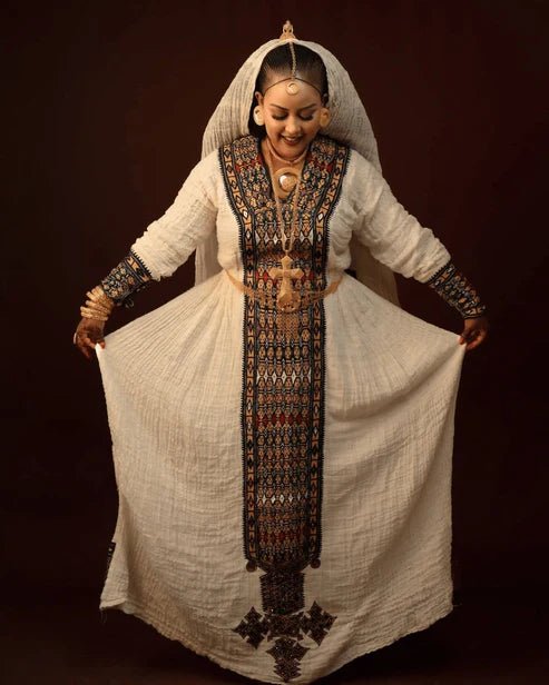 Axum Habesha Kemis | Elegant Ethiopian & Eritrean Embroidered Dress - EthGebya