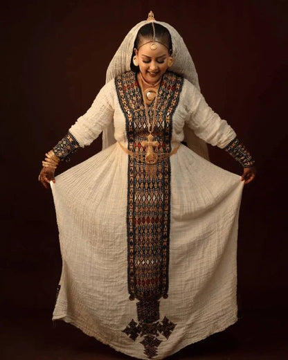 Axum Habesha Kemis | Elegant Ethiopian & Eritrean Embroidered Dress - EthGebya
