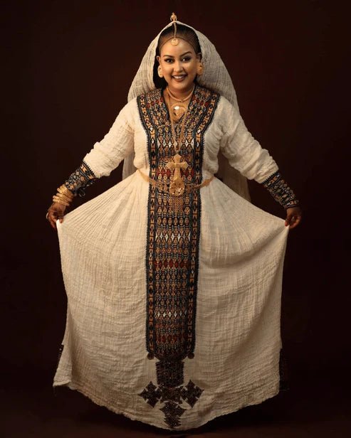 Axum Habesha Kemis | Elegant Ethiopian & Eritrean Embroidered Dress - EthGebya