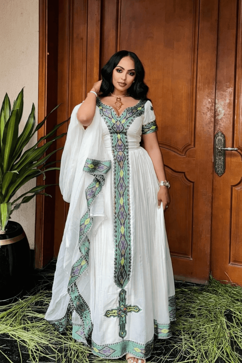 Beautiful Ethiopian Dress Zuria - Kemis Tebeb Habesha Dress - EthGebya