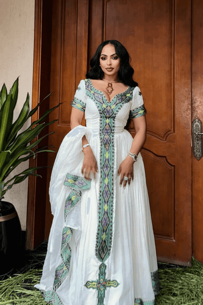 Beautiful Ethiopian Dress Zuria - Kemis Tebeb Habesha Dress - EthGebya