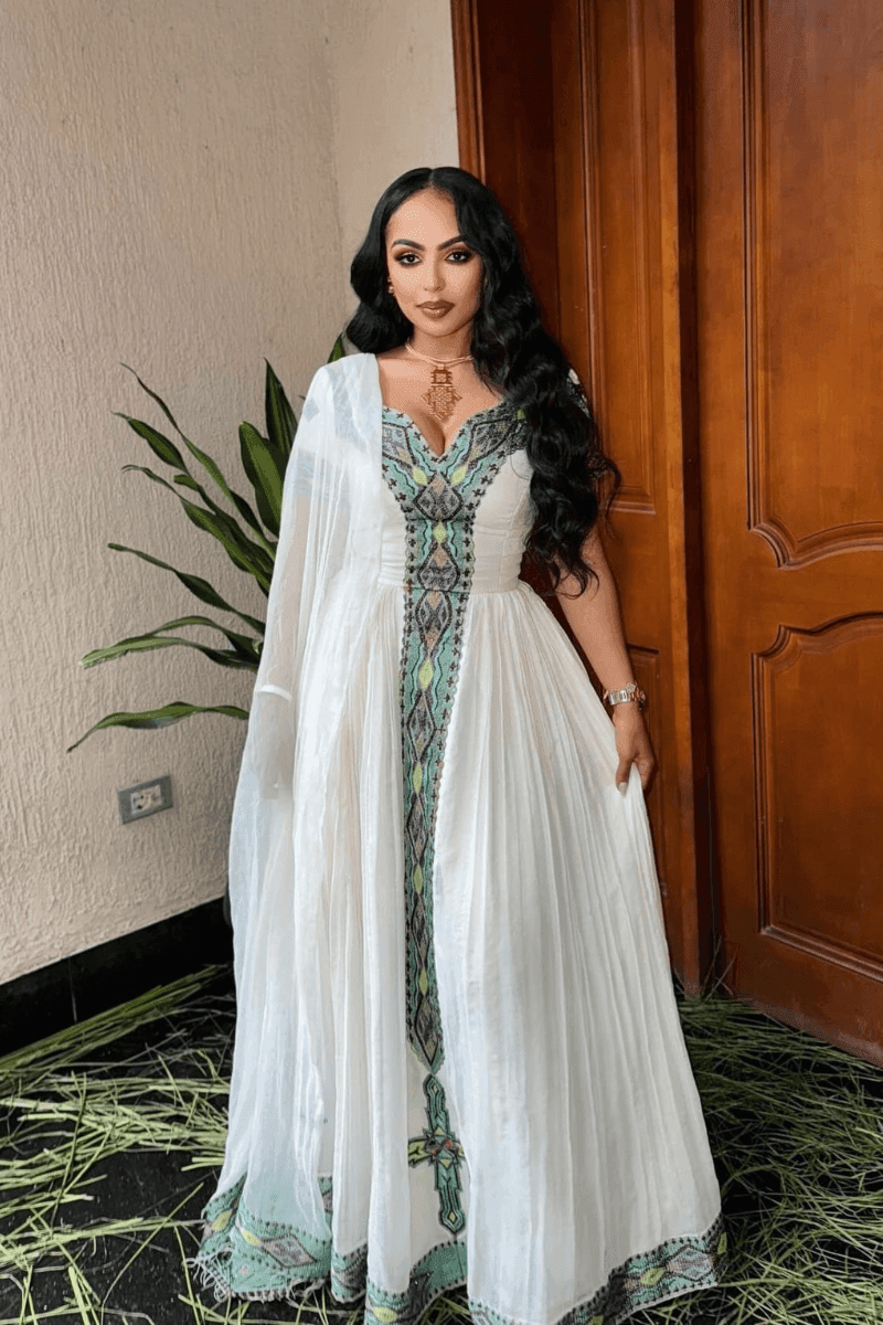 Beautiful Ethiopian Dress Zuria - Kemis Tebeb Habesha Dress - EthGebya