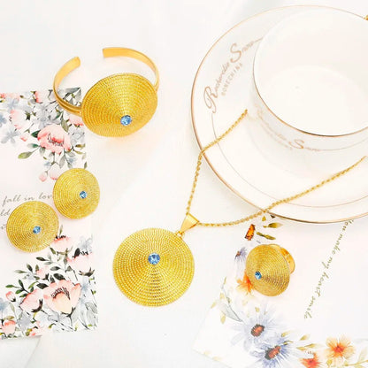 Blue Stone Jewelry Set | Gold & Silver Ethiopian Habesha Style - EthGebya