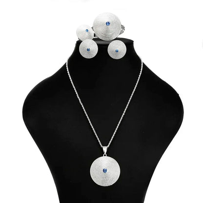 Blue Stone Jewelry Set | Gold & Silver Ethiopian Habesha Style - EthGebya
