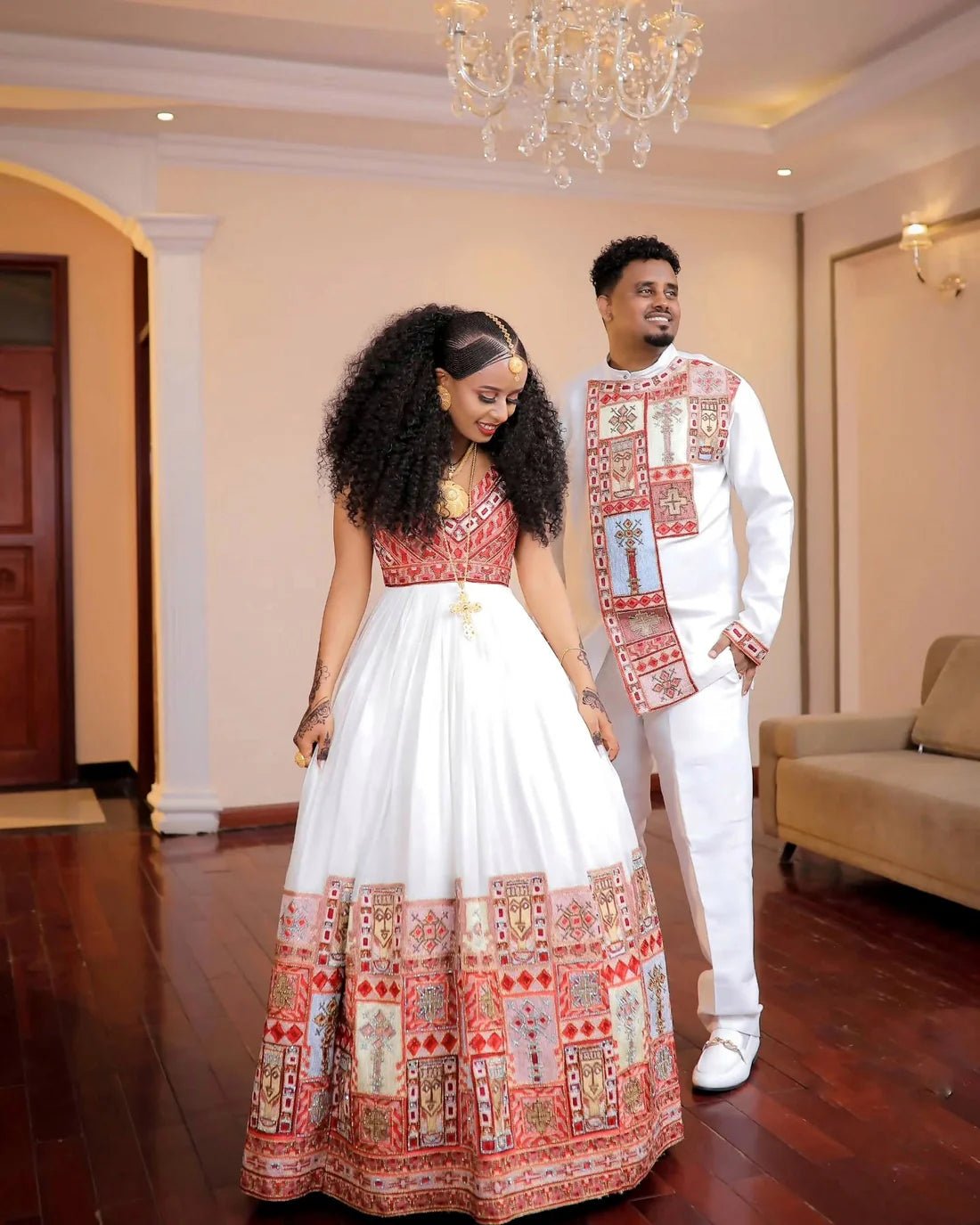 Elegant Ethiopian Couple Attire | Modern Matching Habesha Style - EthGebya
