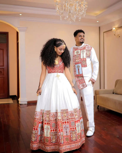 Elegant Ethiopian Couple Attire | Modern Matching Habesha Style - EthGebya