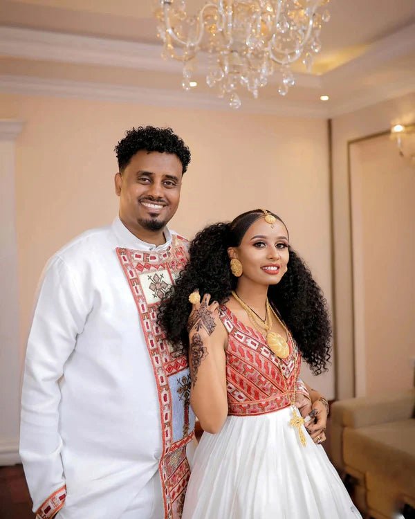 Elegant Ethiopian Couple Attire | Modern Matching Habesha Style - EthGebya