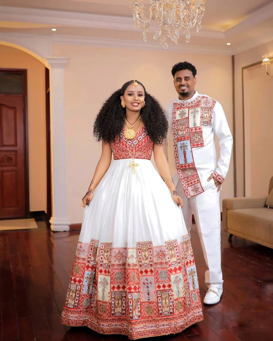 Elegant Ethiopian Couple Attire | Modern Matching Habesha Style - EthGebya