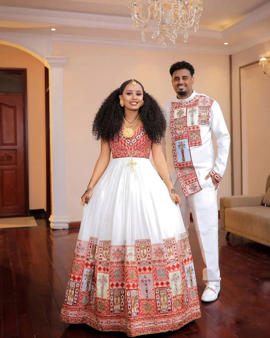 Elegant Ethiopian Couple Attire | Modern Matching Habesha Style - EthGebya