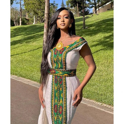 Elegant Habesha Kemis | Modern Ethiopian Zuria Dress with Tilf - EthGebya