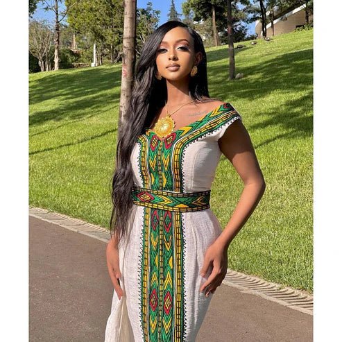 Elegant Habesha Kemis | Modern Ethiopian Zuria Dress with Tilf - EthGebya